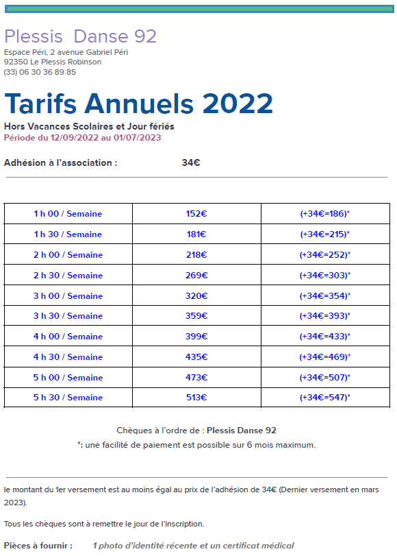 Tarif 2022